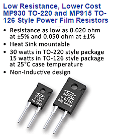 CADDOCK 電流検出抵抗器　MP930 (TO-220), MP915 (TO-126)
